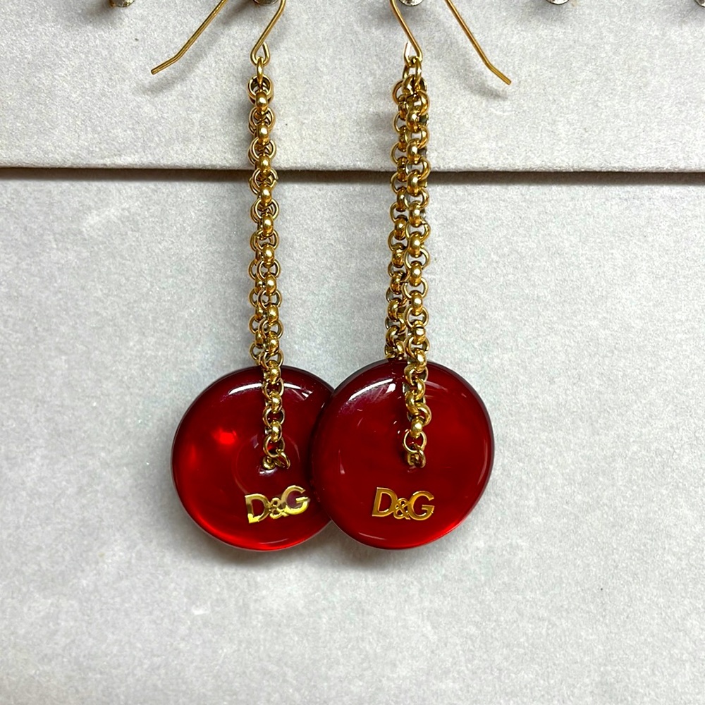 D&G Gold and Red Enamel Earrings